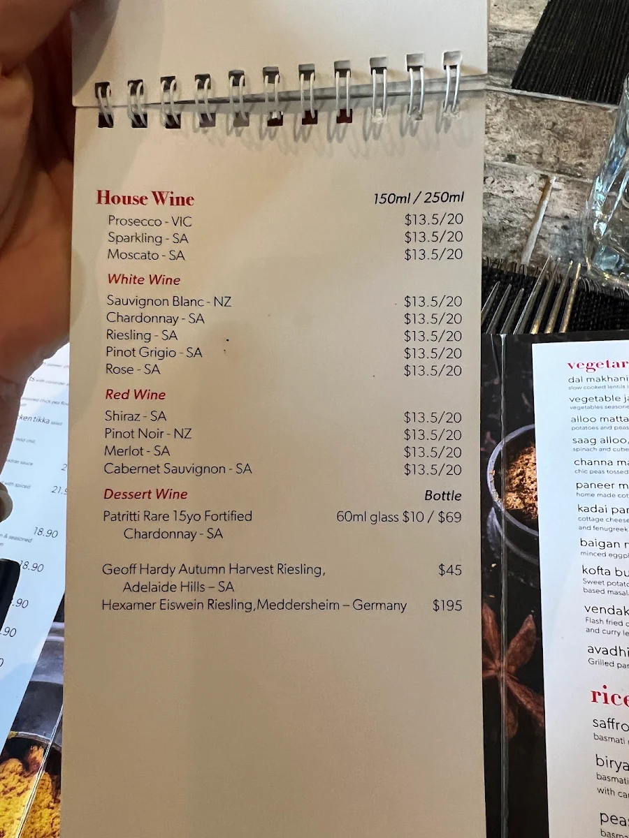 Menu, Saffron Indian Gourmet