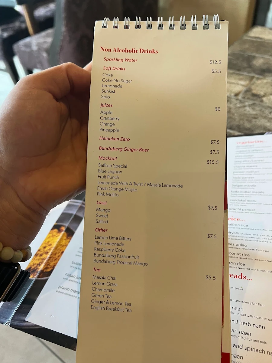Menu, Saffron Indian Gourmet