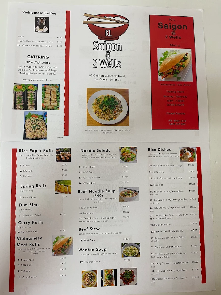 Menu, K-L Saigon @ 2 Wells