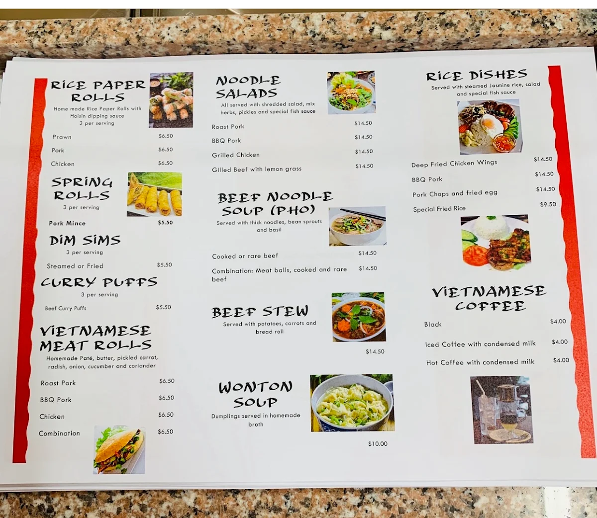 Menu, K-L Saigon @ 2 Wells