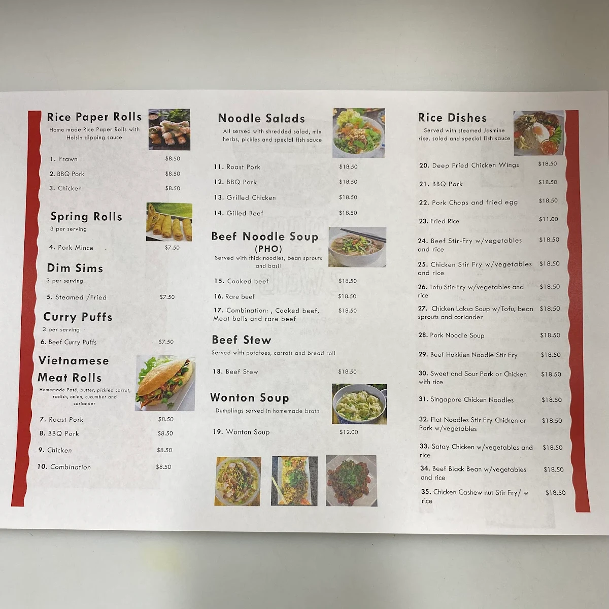 Menu, K-L Saigon @ 2 Wells