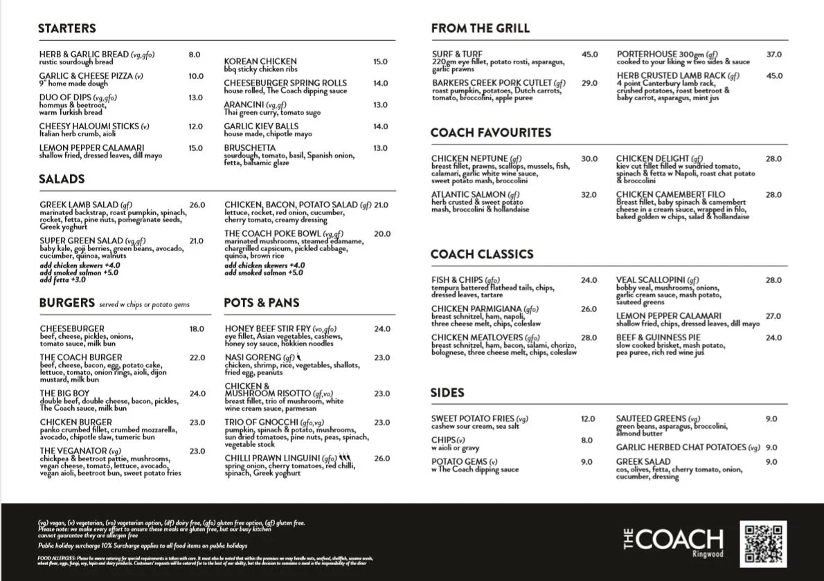 Menu, The Coach