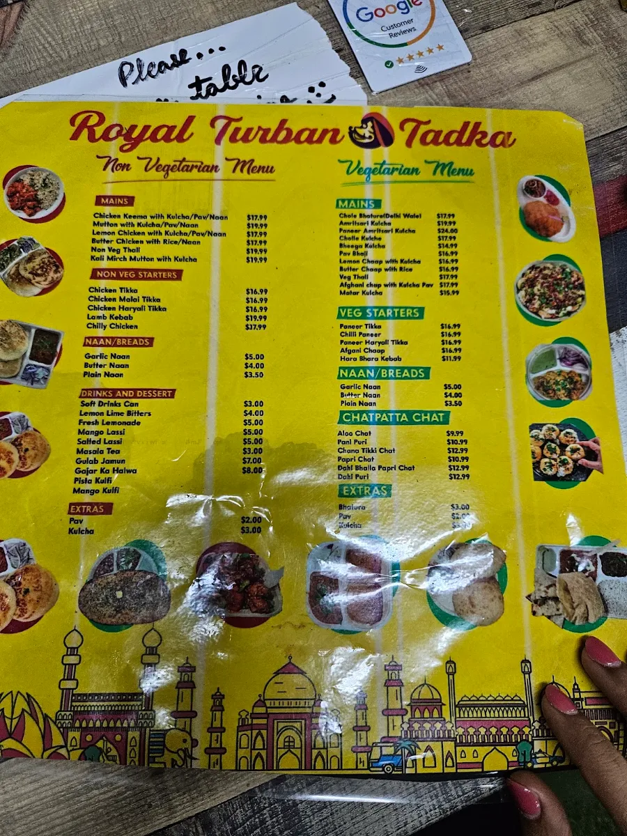 Menu, Royal Turban Tadka
