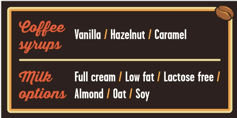 Menu, Bean Corner