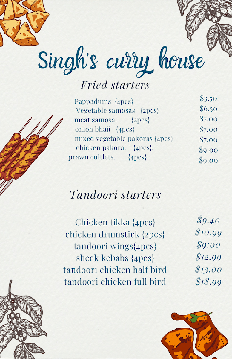 Menu, Singh's Curry House