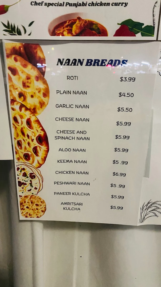 Menu, Singh's Curry House