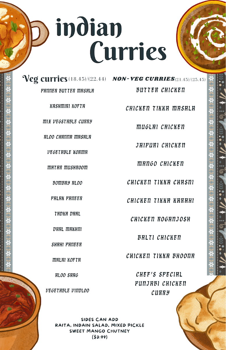 Menu, Singh's Curry House