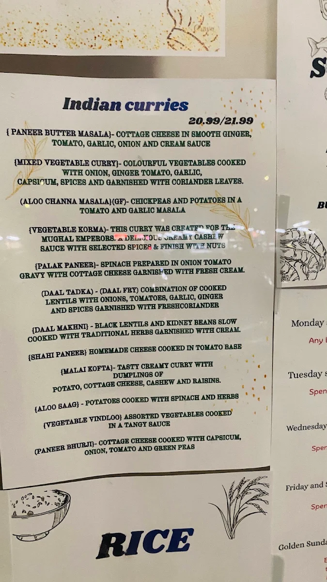 Menu, Singh's Curry House