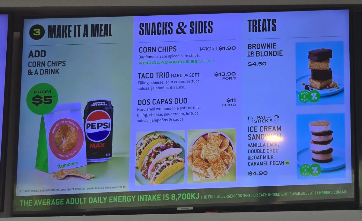 Menu, Zambrero Parkville