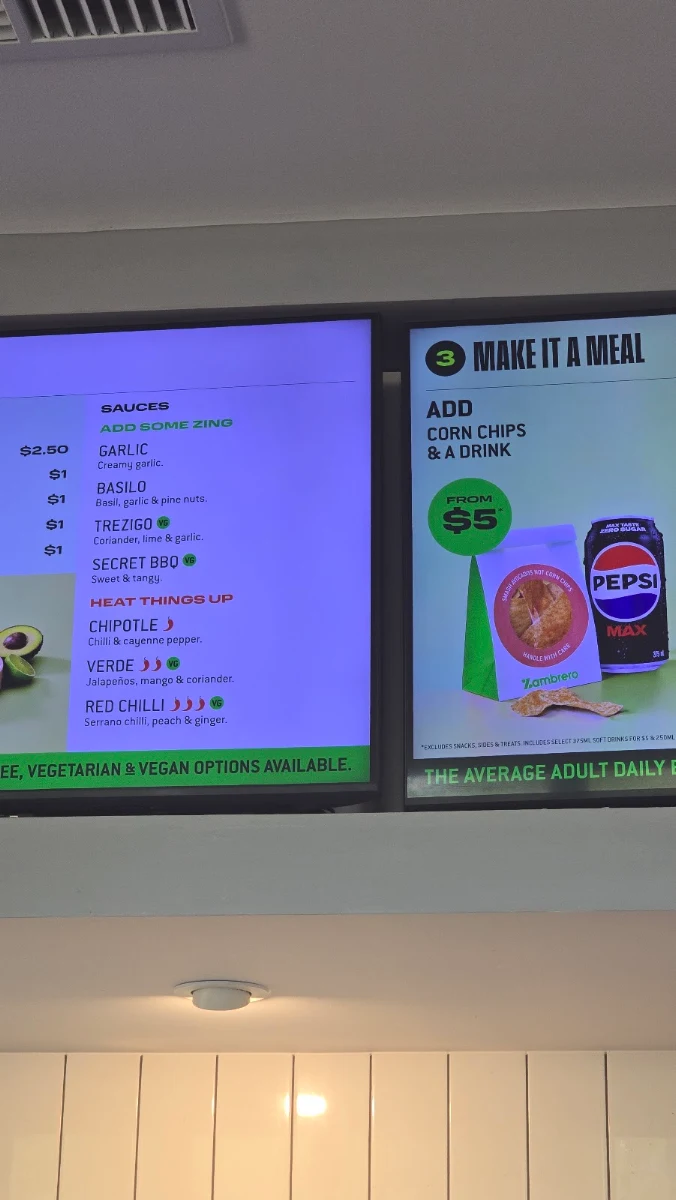 Menu, Zambrero Parkville