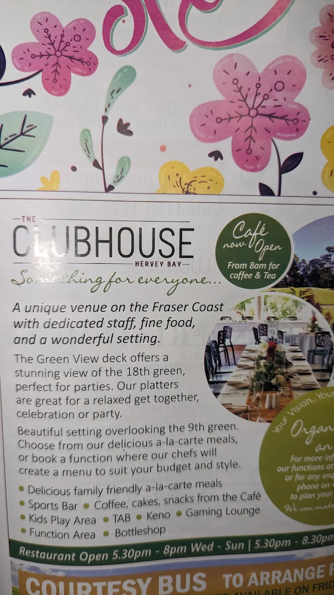 Menu, The Clubhouse Hervey Bay