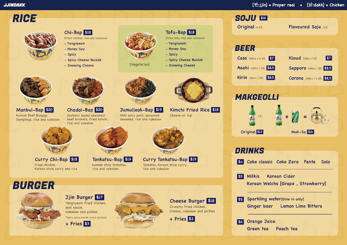 Menu, Jjindakk Korean Fried chicken & Beer