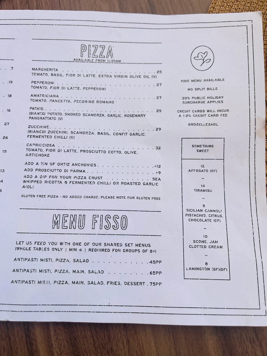 Menu, Rozelle's