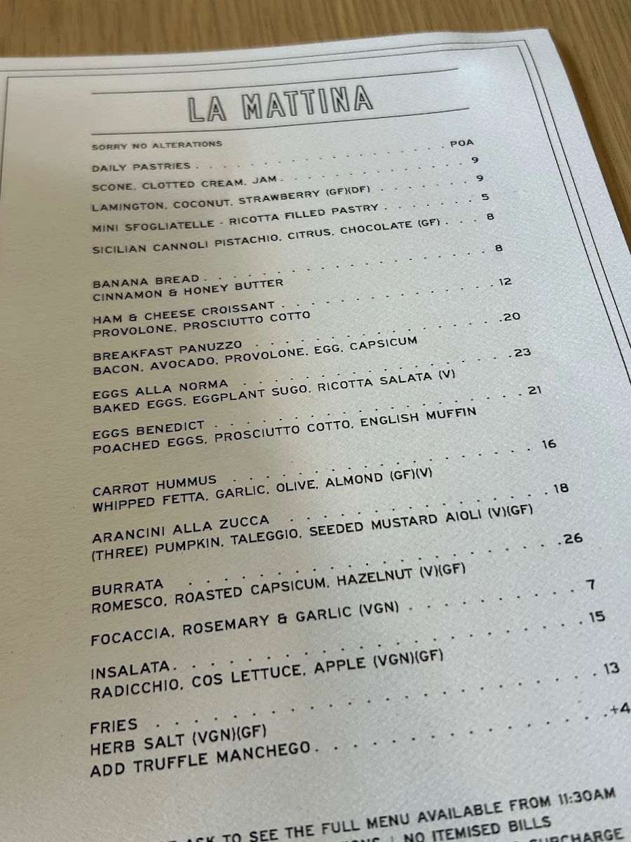 Menu, Rozelle's