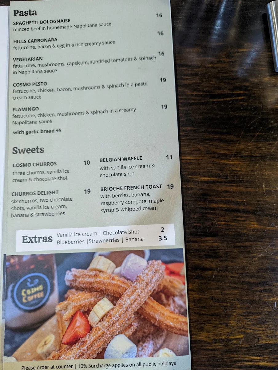 Menu, Cosmo Coffee