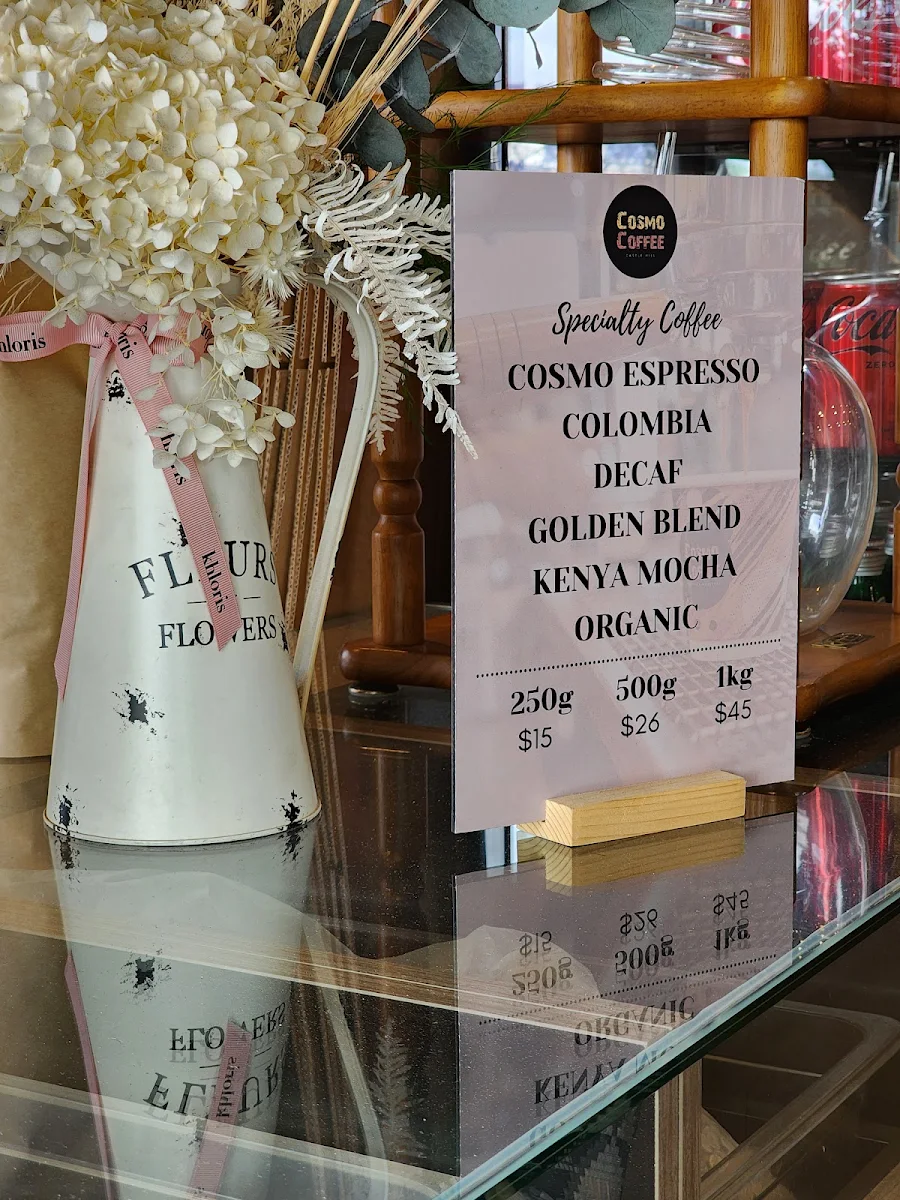 Menu, Cosmo Coffee