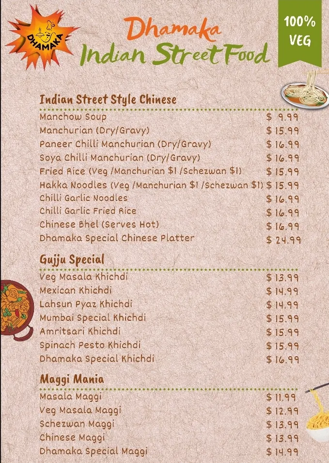 Menu, Dhamaka Indian Street Food