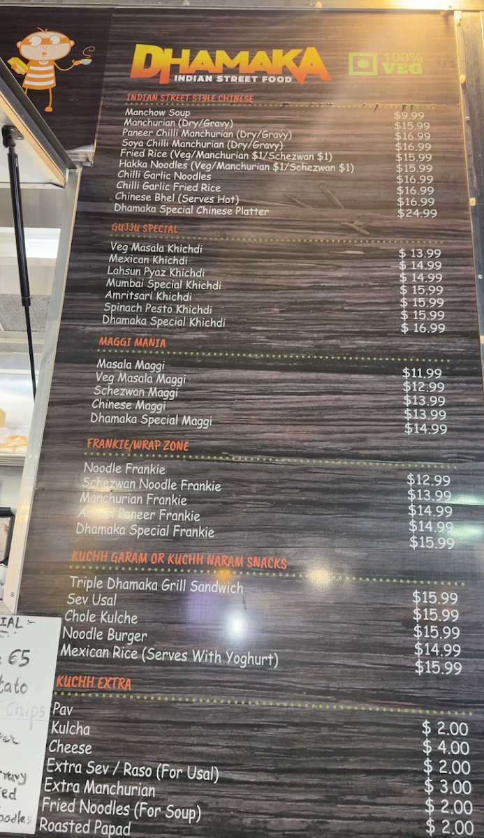 Menu, Dhamaka Indian Street Food