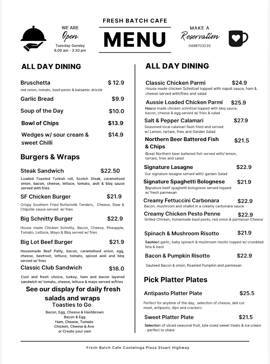 Menu, Fresh Batch Cafe