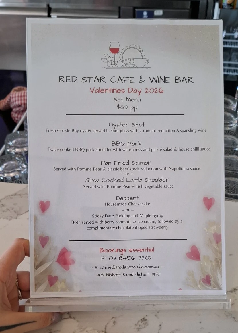Menu, Red Star Café and Wine Bar