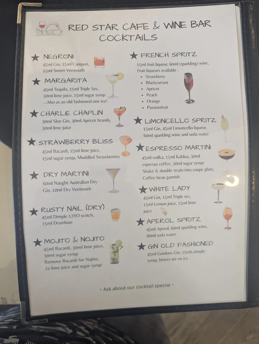 Menu, Red Star Café and Wine Bar