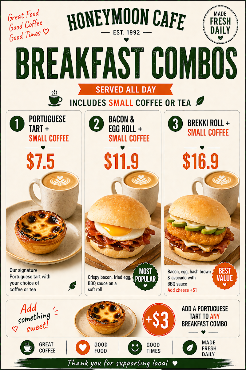 Menu, Honeymoon Cafe