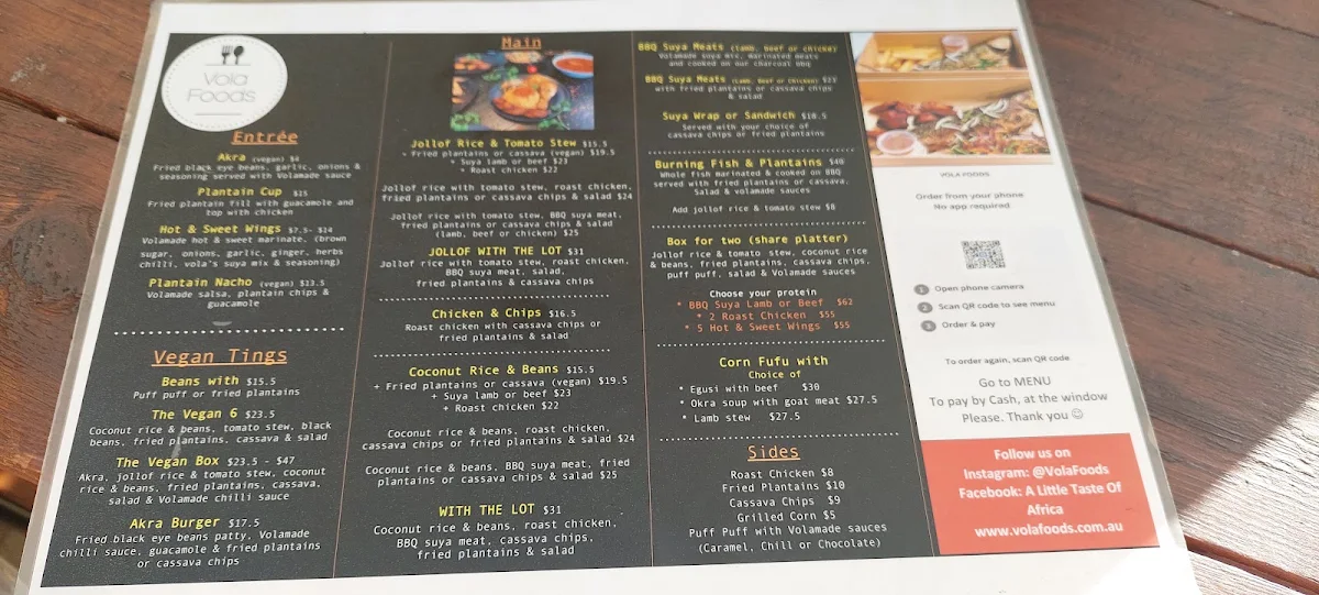 Menu, Vola Foods Food Truck & Catering