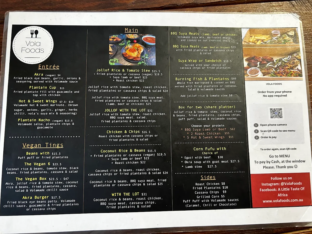 Menu, Vola Foods Food Truck & Catering