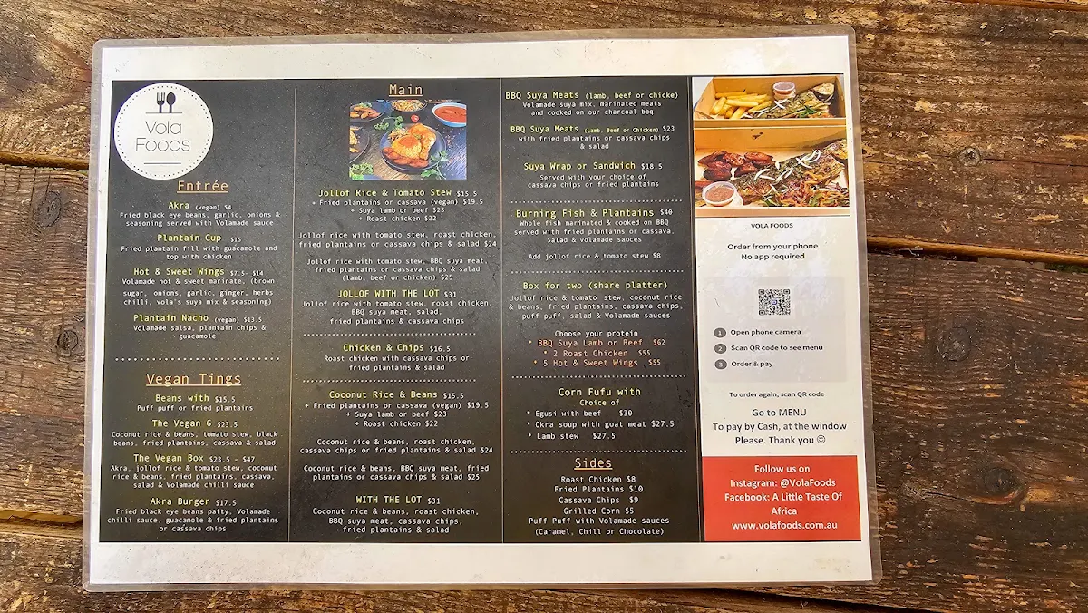 Menu, Vola Foods Food Truck & Catering