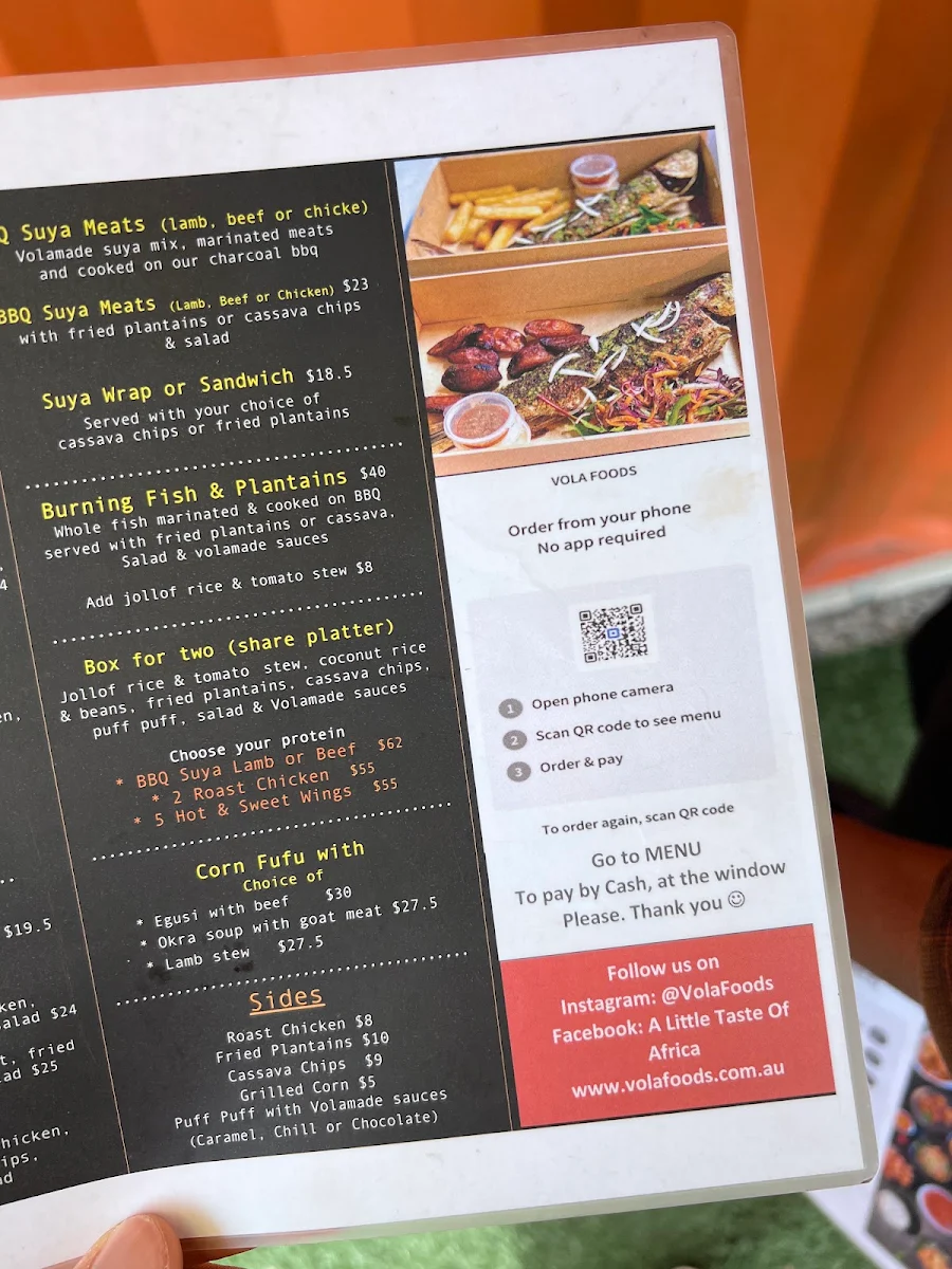 Menu, Vola Foods Food Truck & Catering