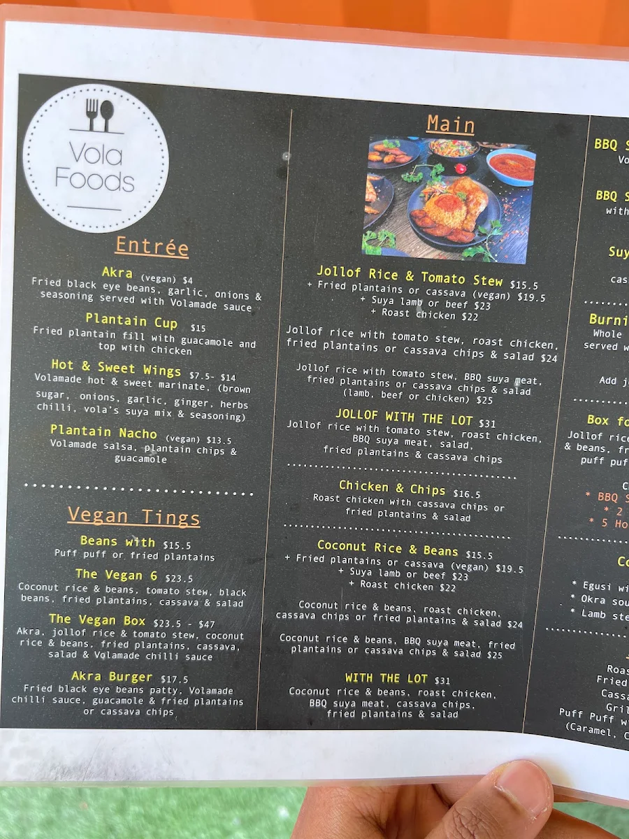 Menu, Vola Foods Food Truck & Catering