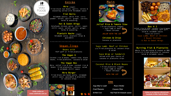 Menu, Vola Foods Food Truck & Catering