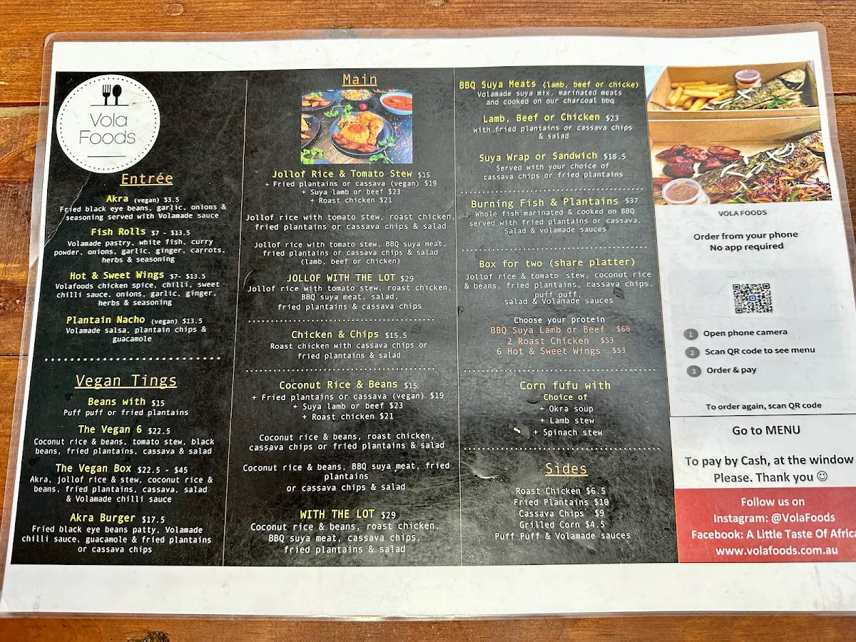 Menu, Vola Foods Food Truck & Catering