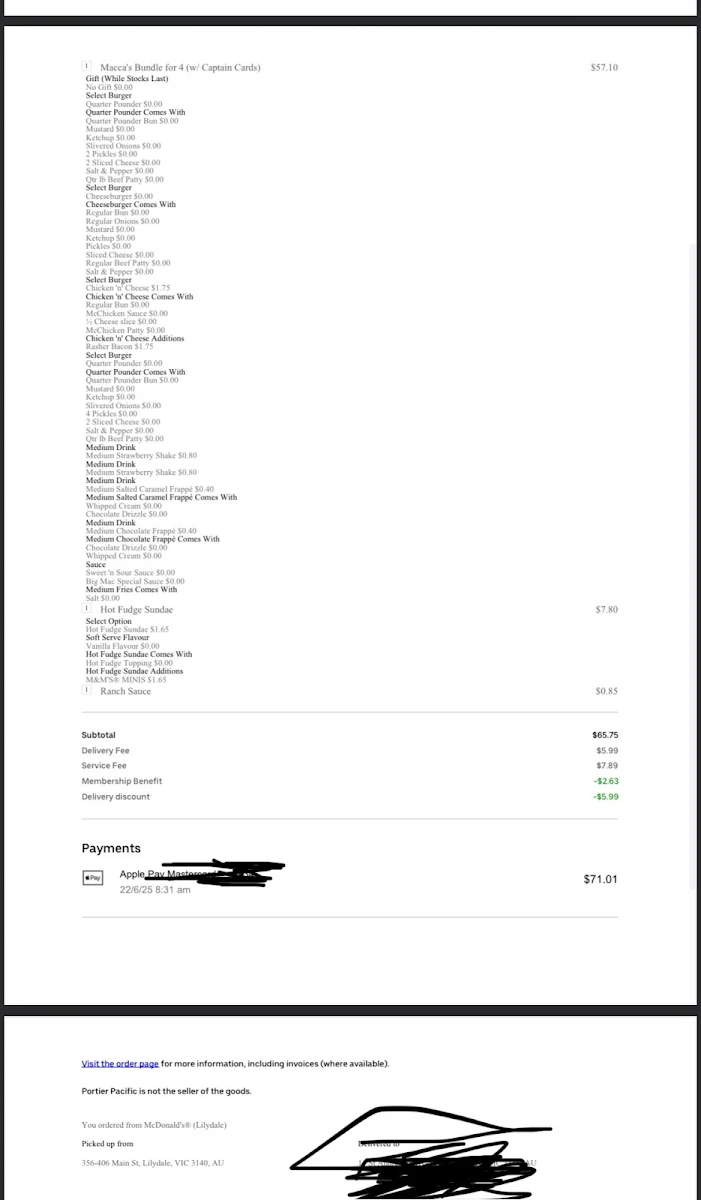 Menu, McDonald's Lilydale