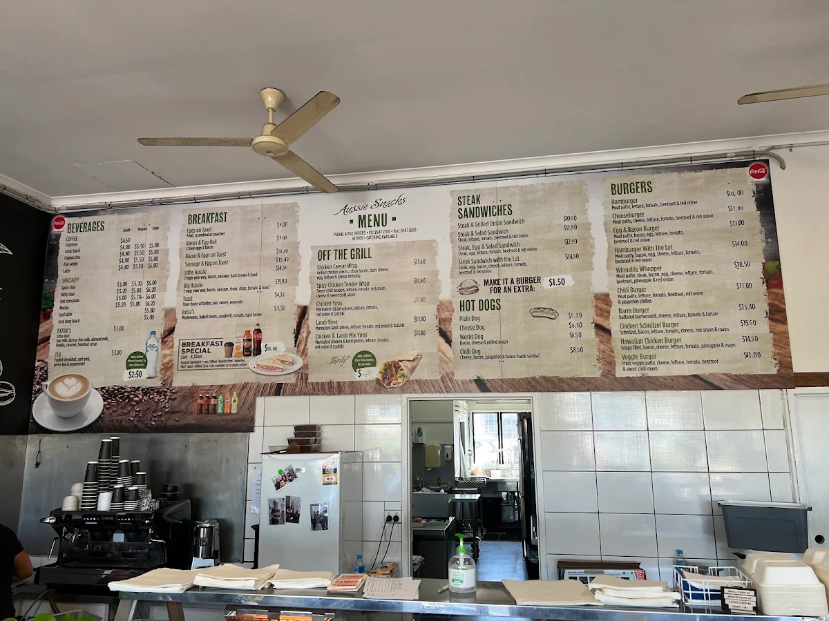 Menu, Australian Snack Bar