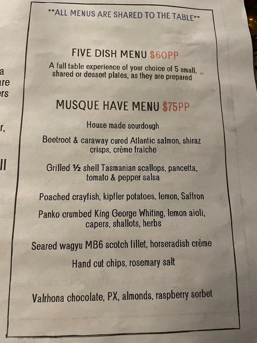 Menu, Bar:Musque