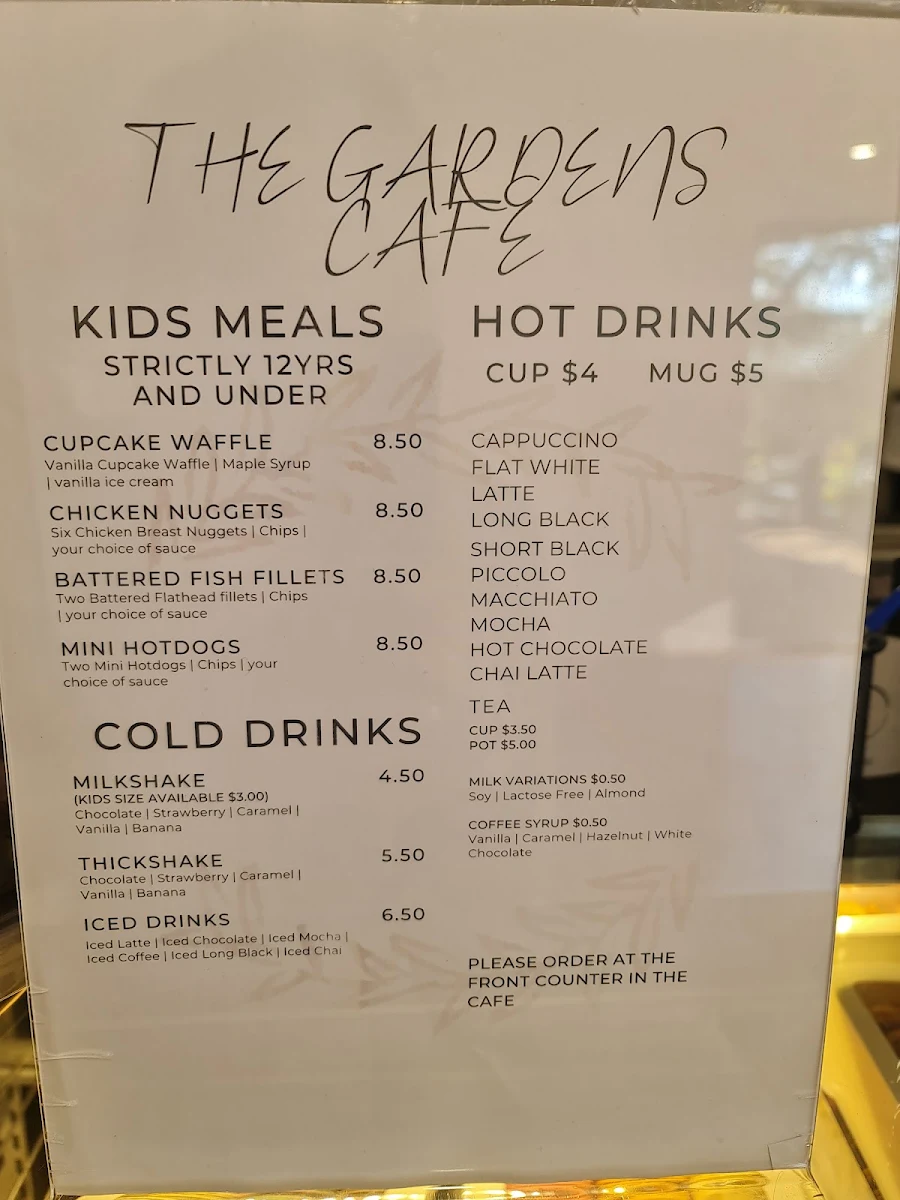 Menu, The Gardens Cafe & Function Centre