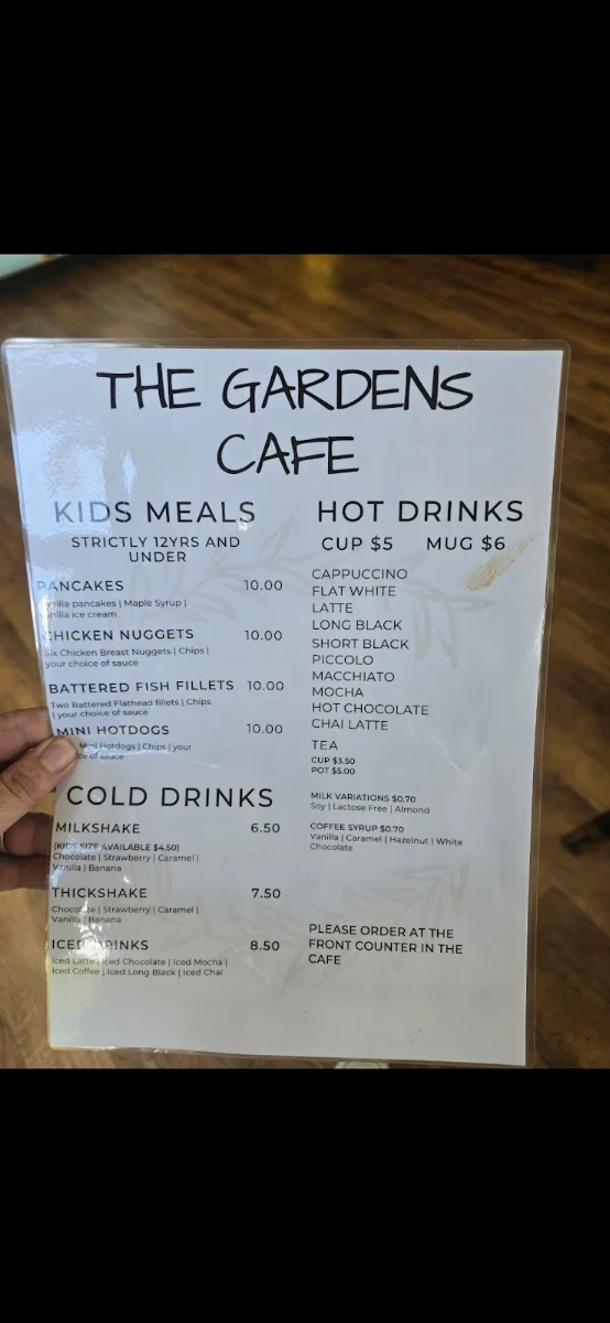 Menu, The Gardens Cafe & Function Centre