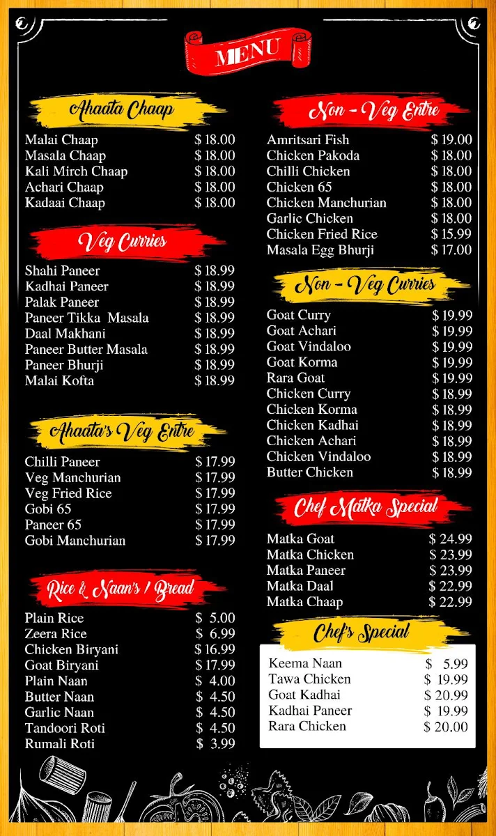Menu, DESI AHAATA
