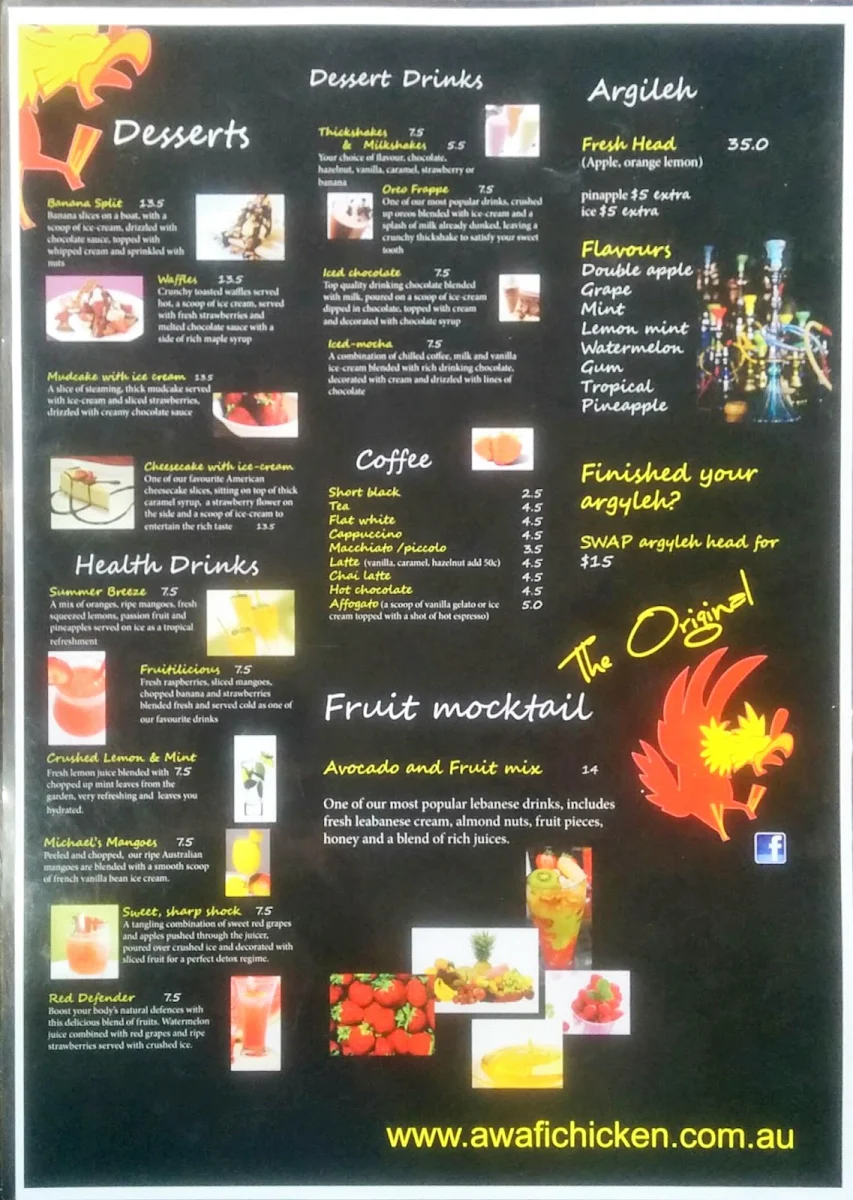 Menu, Awafi Charcoal Chicken