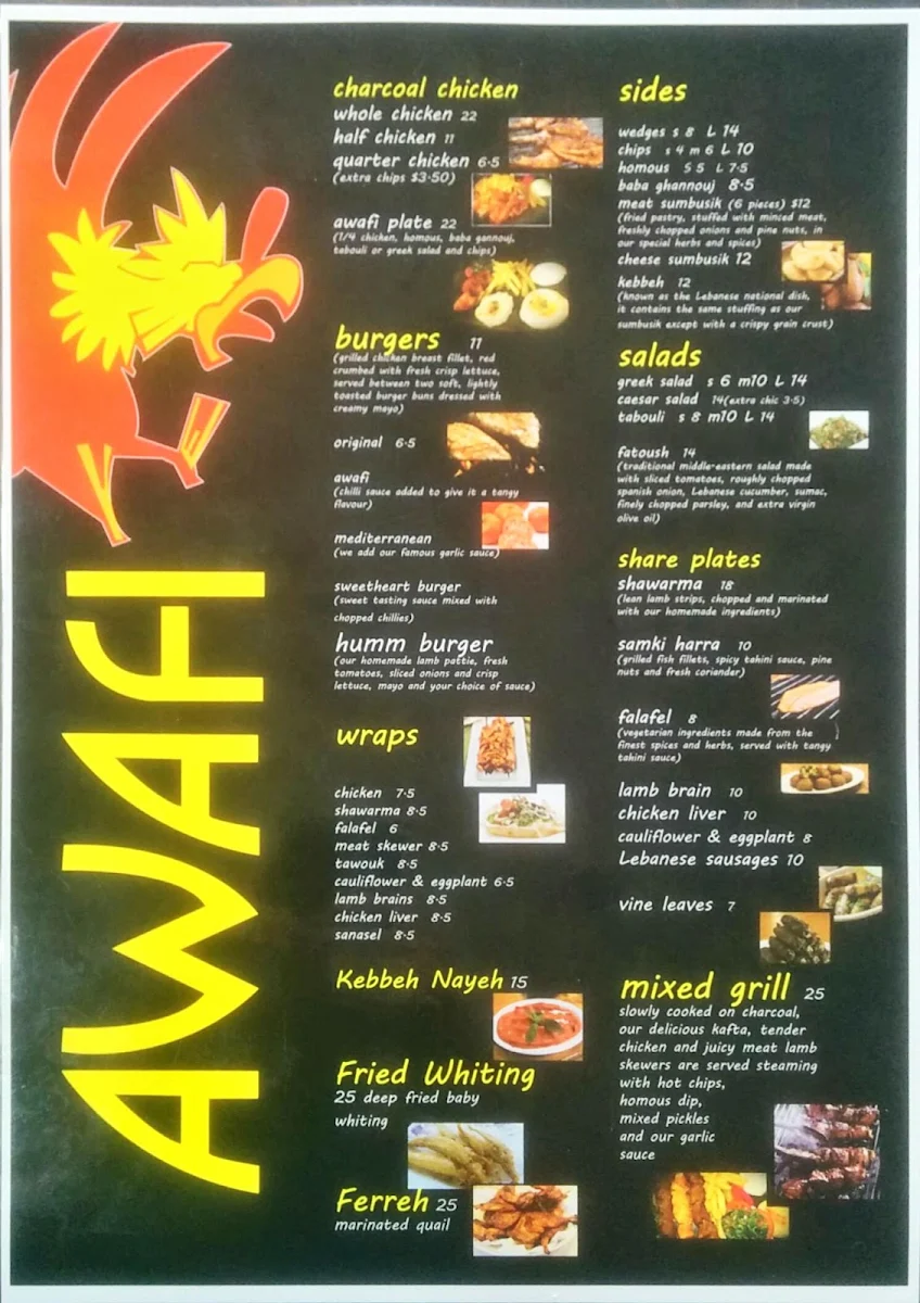 Menu, Awafi Charcoal Chicken