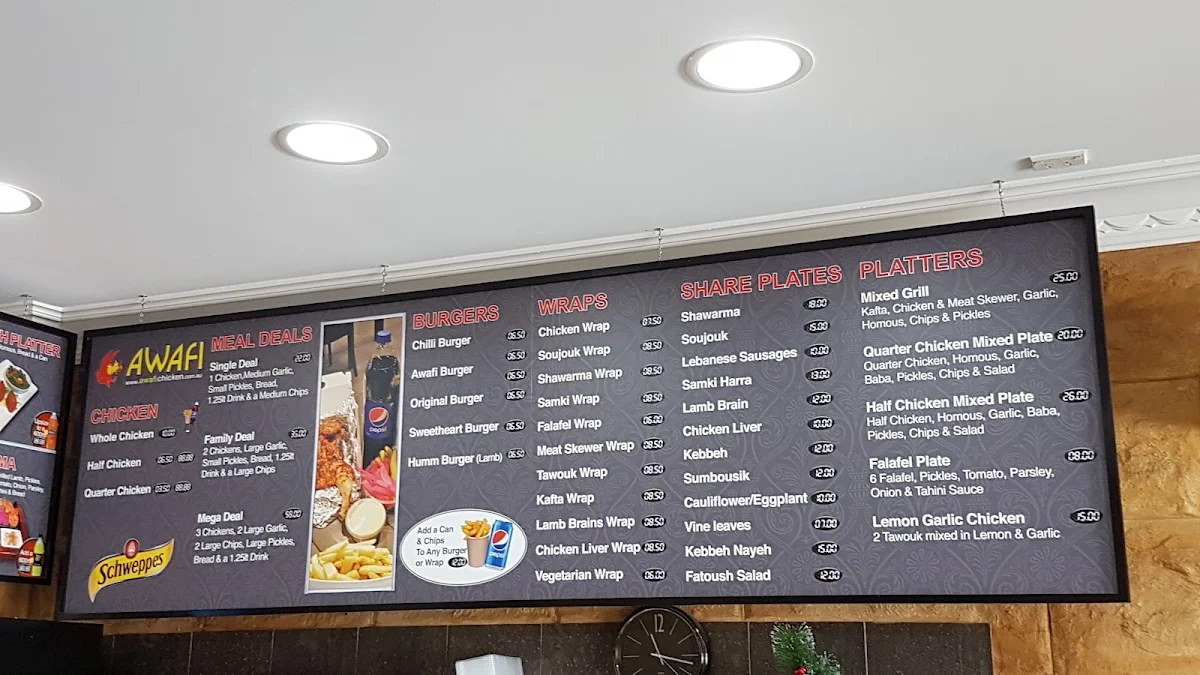 Menu, Awafi Charcoal Chicken