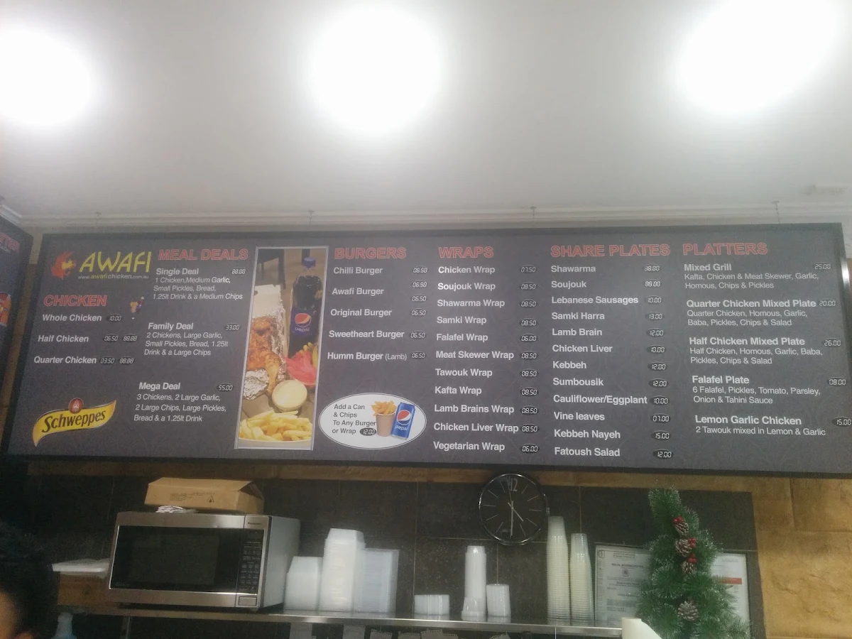 Menu, Awafi Charcoal Chicken