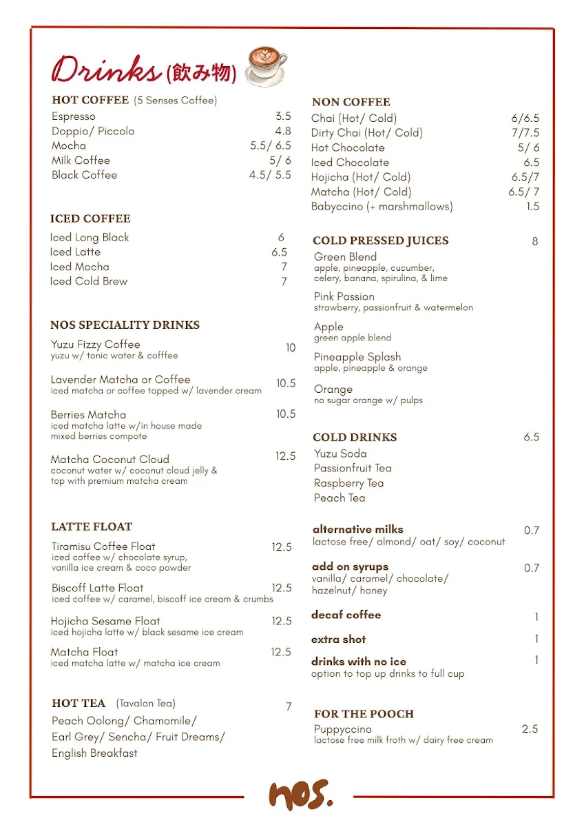 Menu, NOS. Bakehouse & Cafe