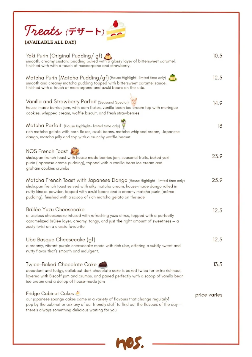 Menu, NOS. Bakehouse & Cafe