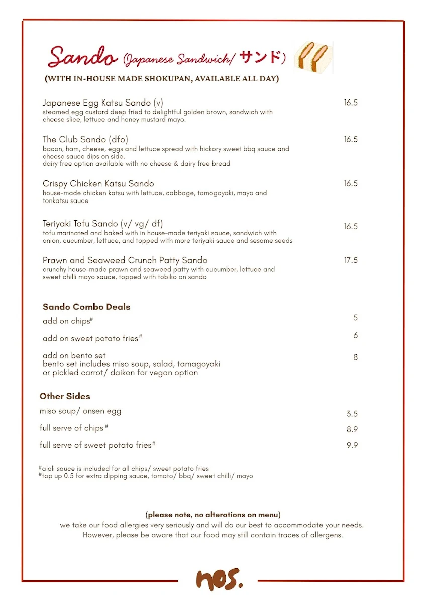 Menu, NOS. Bakehouse & Cafe