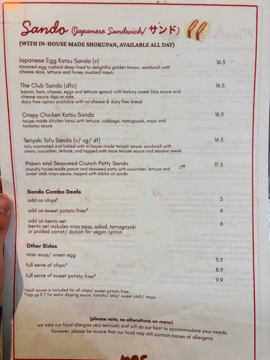 Menu, NOS. Bakehouse & Cafe
