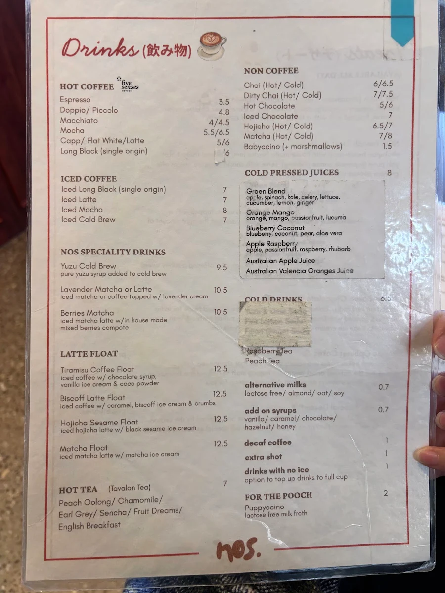 Menu, NOS. Bakehouse & Cafe