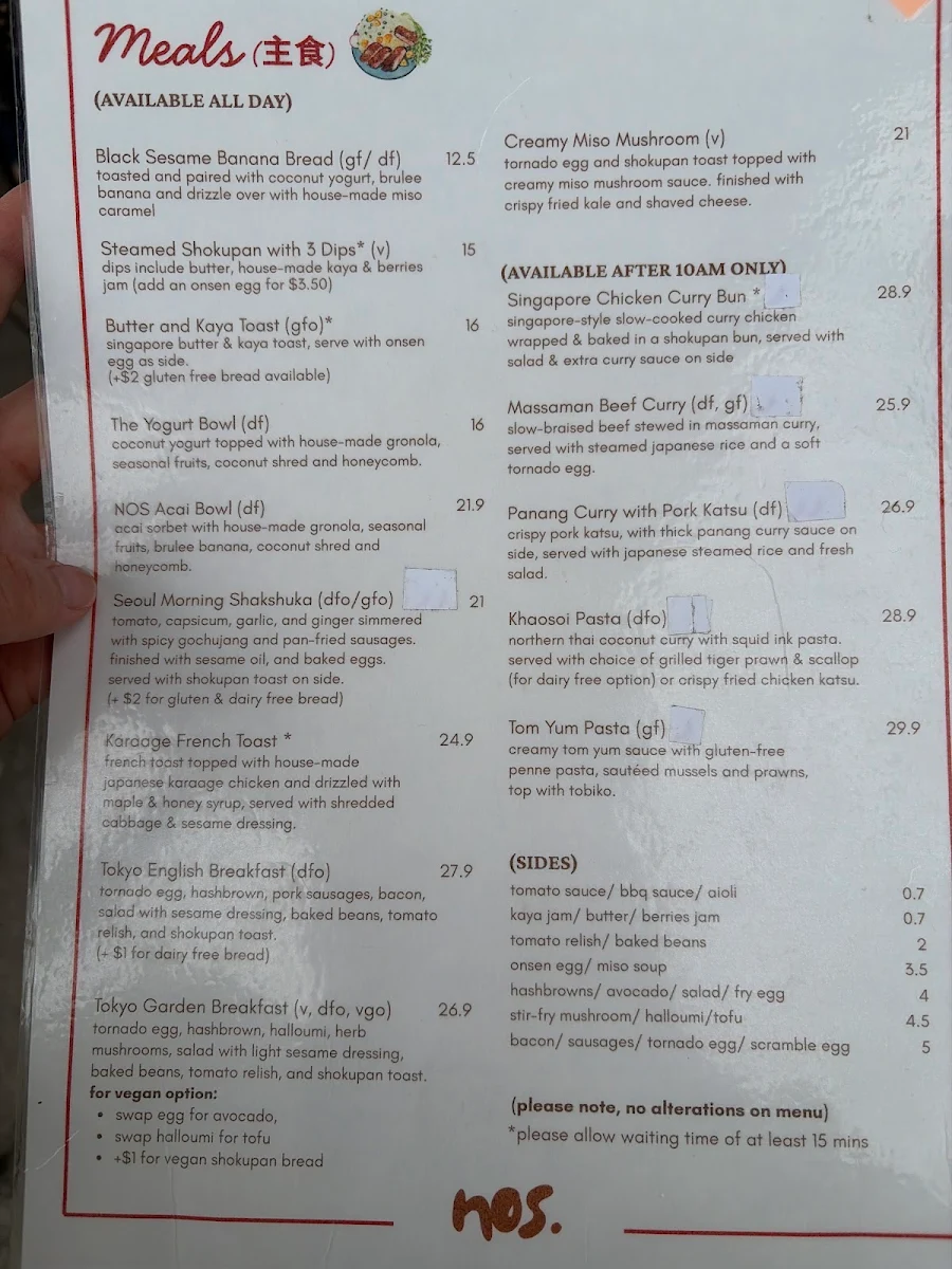 Menu, NOS. Bakehouse & Cafe