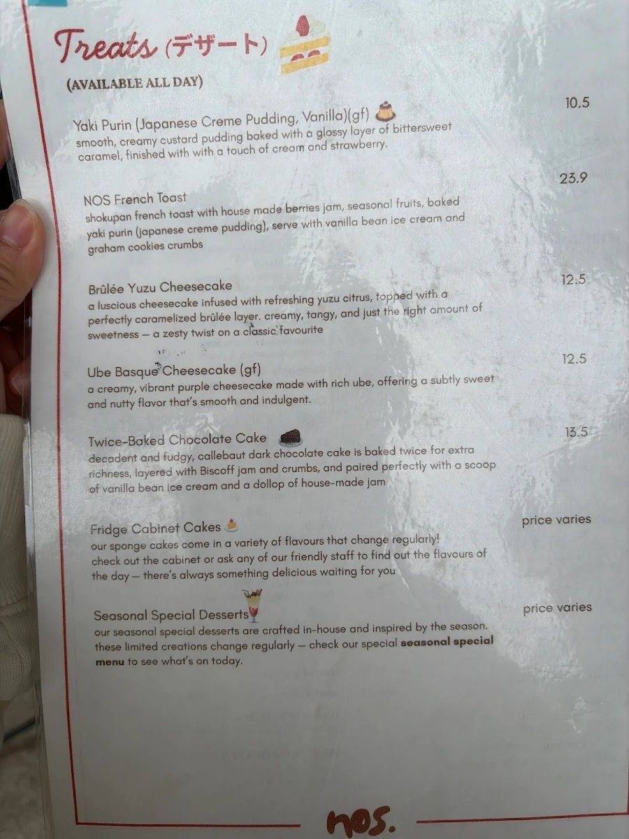 Menu, NOS. Bakehouse & Cafe